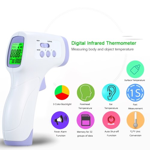 Non-Contact Body IR Thermometer with 3 Color Alarm Backlight Display