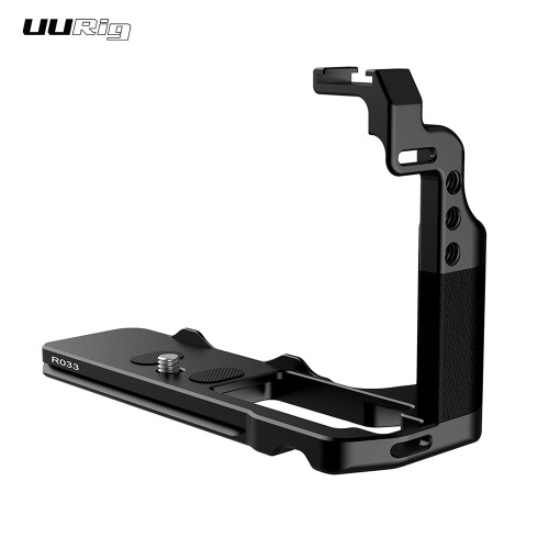 

UURig R033 Metal L Bracket Leather Hand Grip with Arca Swiss Type Quick Release Plate Design Cold Shoe Mount and 1/4 Inches Screw Holes Compatible with Fujifilm X-T4 for Video Vertical Shooting