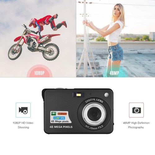 Portable 1080P Digital Camera Video Camcorder 48MP Anti-shake 8X Zoom 2.7 Inch LCD Screen Face Detact Smile Capture Built-in Lithium Battery with Carry Bag Wrist Strap for Kids Teens 