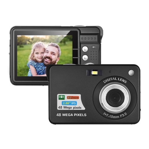 Portable 1080P Digital Camera Video Camcorder 48MP Anti-shake 8X Zoom 2.7 Inch LCD Screen Face Detact Smile Capture Built-in Lithium Battery with Carry Bag Wrist Strap for Kids Teens 