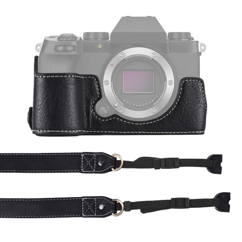 Camera Half Case Replacement for Fuji XS10 Camera Body Bottom Case PU Leather Half Camera Case with Shoulder Strap Opening Bottom and Hand Grip Design Camera Protective Case 