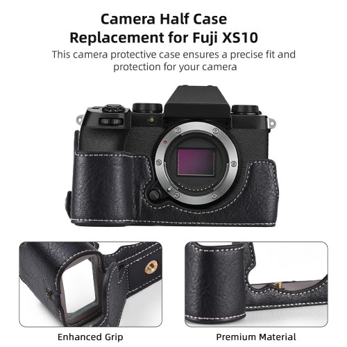 Camera Half Case Replacement for Fuji XS10 Camera Body Bottom Case PU Leather Half Camera Case with Shoulder Strap Opening Bottom and Hand Grip Design Camera Protective Case 