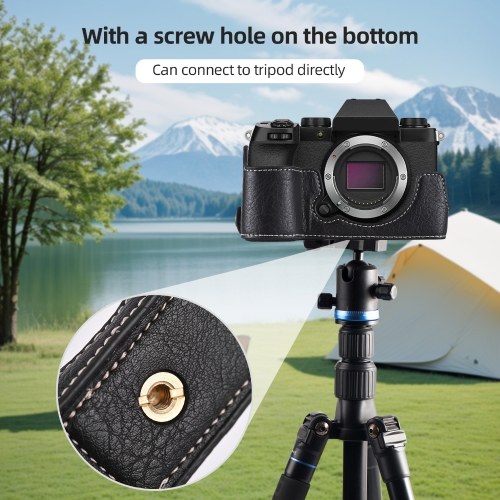 Camera Half Case Replacement for Fuji XS10 Camera Body Bottom Case PU Leather Half Camera Case with Shoulder Strap Opening Bottom and Hand Grip Design Camera Protective Case 