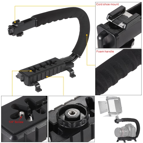 

C-Shaped Video Camera Handheld Handle Grip Stabilizer Bracket Support System for Sony Canon Nikon DSLR Camera Camcorder DV LED Lights