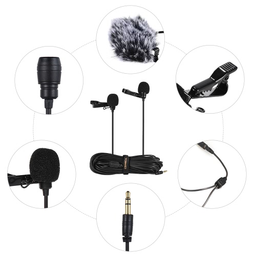 

Comica CVM-D02 Dual-head Lavalier Lapel Microphone Clip-on Omnidirectional Condenser Mic Cable Length 6m/19.7ft