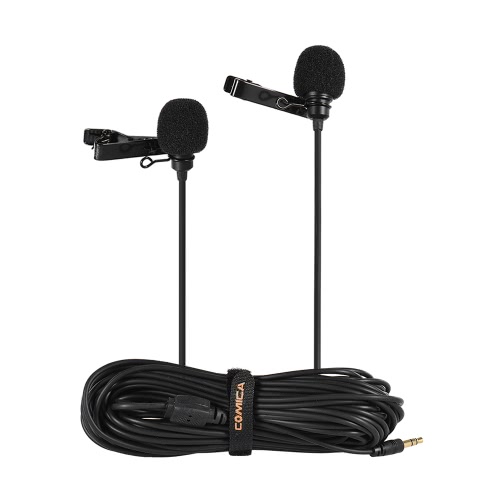 Comica CVM-D02 Dual-head Lavalier Lapel Microphone Clip-on Omnidirectional Condenser Mic Cable Length 6m/19.7ft