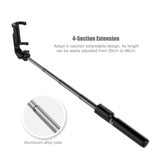 

Handheld & Mini Selfie Stick Tripod 4-Section Extension with BT Remote Controller 360 Degree Phone Clip for iPhone Samsung HUAWEI Xiaomi 56-90mm Width Smartphones