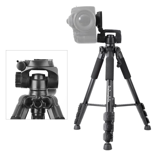 QZSD Q111 Professional Portable Tripod with Q08 Rocker Arm Ball Head for SLR Camera