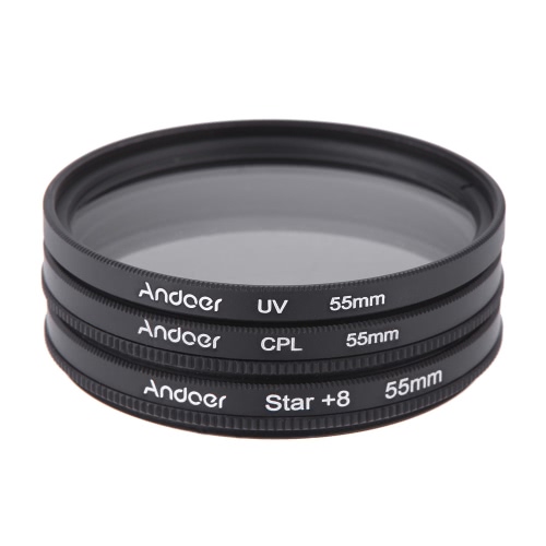 Andoer 55mm Filter Set UV + CPL + Star 8-Point Filter Kit with Case for Canon Nikon Sony DSLR Camera Lens