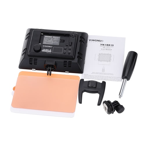 Yongnuo Pro YN-160 III 192 LEDs Video Studio Photography Light Lamp Adjustable Color Temperature 3200K-5500K for Canon Nikon Sony Pentax Olympus Camcorder DSLR Camera with Color Plates 