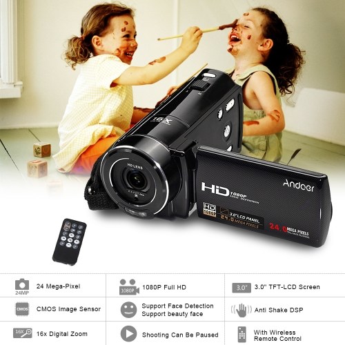 

Second Hand Andoer HDV-V7 1080P Full HD Digital Video Camera Camcorder Max. 24 Mega Pixels 16× Digital Zoom with 3.0" Rotatable LCD Screen Support Face Detection