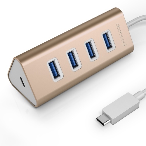 

Second Hand dodocool Aluminum USB Type-C Male to 4-Port USB 3.0 Hub Adapter with USB-C Female Charging Port PD for New MacBook and More Gold