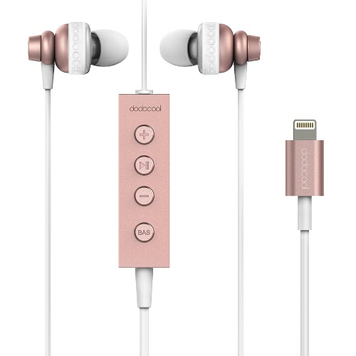 dodocool IFM Certified Hi-Res In-ear fone de ouvido estéreo com relâmpago Connector controle remoto e microfone - 24 bits de alta resolução de áudio para Lightning Devices Rosa de Ouro