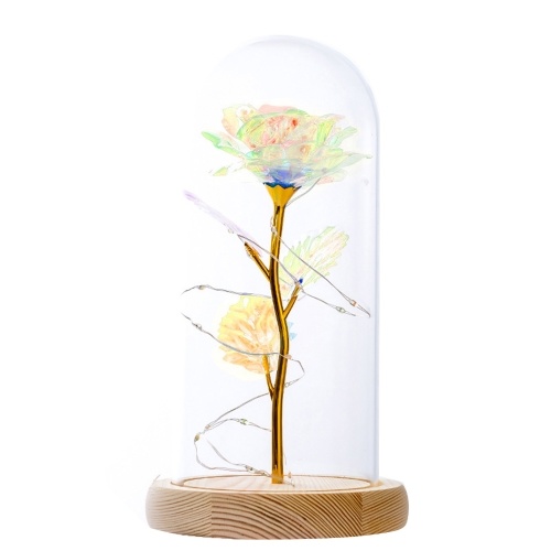 Galáxia ouro rosa flor presentes azul artificial flor rosa em cúpula de vidro com luz led colorida