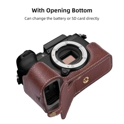 Camera Half Case Replacement for Fuji XS10 Camera Body Bottom Case PU Leather Half Camera Case with Shoulder Strap Opening Bottom and Hand Grip Design Camera Protective Case 