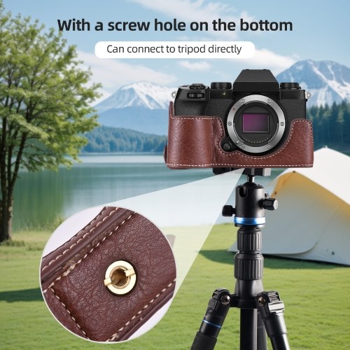 Camera Half Case Replacement for Fuji XS10 Camera Body Bottom Case PU Leather Half Camera Case with Shoulder Strap Opening Bottom and Hand Grip Design Camera Protective Case 