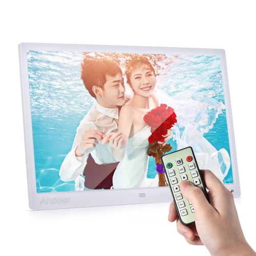 Andoer 13 LED Digital Photo Frame Schermo Album Desktop Immagine di visualizzazione 1080P MP4 Video MP3 Audio TXT Calendario orologio eBook 1280 * 800 HD Risoluzione con telecomando a infrarossi / 7 Touch Key Supporto Auto Play / 14 Lingua / Stand