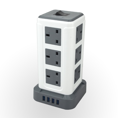 Power Strip Tower, 12 AC Outlets3250W Surge Protector with 4 USB C  and 3M Power Cable,13A