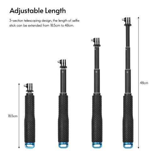 

Portable Action Camera Selfie Stick Sports Camera Vlog Bracket Aluminum Alloy Max. 48cm/19in Extendable Length with Long Screw Wrist Strap