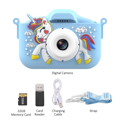 1080P Cute Digital Camera Kids Camera 48MP HD Children Camera Kids Selfie Camera for Boys And Girls with 2.0-inch IPS Screen OTG Function Dual Lenses 32GB Memory Card Birthday Gift Festival Gift Great Gift for Kids Aged 3-12 Year Old 