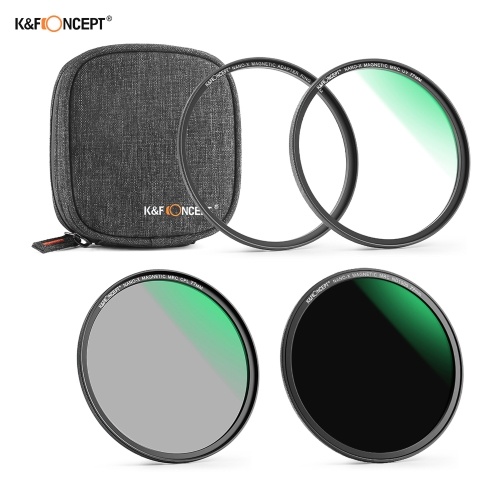 K&F CONCEPT 3pcs Ultra Clear Magnetic Filters(UV Filter + CPL Filter + ND1000 Filter) Waterproof Scratch-Resistant with Adapter Ring Storage Bag for DSLR camera Lens, 77mm Diameter