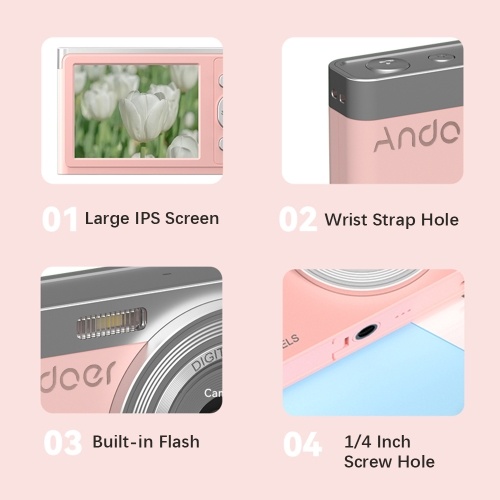 Andoer Compact 4K Digital Camera Video Camcorder 50MP 2.88Inch IPS Screen Auto Focus Camera 