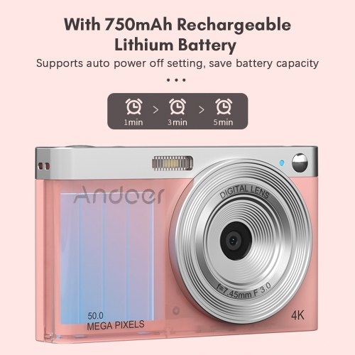 Andoer Compact 4K Digital Camera Video Camcorder 50MP 2.88Inch IPS Screen Auto Focus Camera 