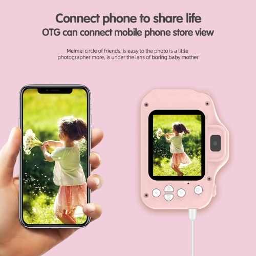 1080P Cute Digital Camera Kids Camera 48MP HD Children Camera Kids Selfie Camera for Boys And Girls with 2.0-inch IPS Screen OTG Function Dual Lenses 32GB Memory Card Birthday Gift Festival Gift Great Gift for Kids Aged 3-12 Year Old 