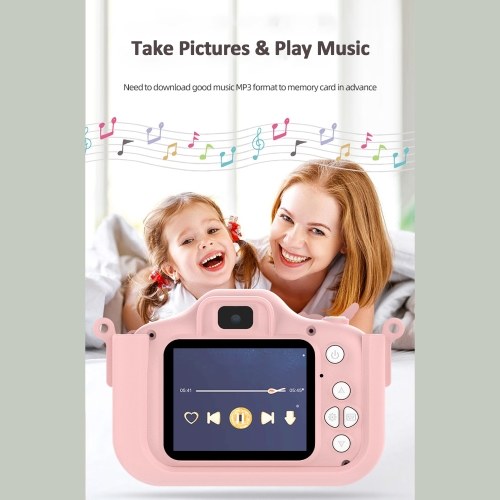1080P Cute Digital Camera Kids Camera 48MP HD Children Camera Kids Selfie Camera for Boys And Girls with 2.0-inch IPS Screen OTG Function Dual Lenses 32GB Memory Card Birthday Gift Festival Gift Great Gift for Kids Aged 3-12 Year Old 