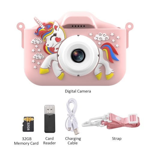 1080P Cute Digital Camera Kids Camera 48MP HD Children Camera Kids Selfie Camera for Boys And Girls with 2.0-inch IPS Screen OTG Function Dual Lenses 32GB Memory Card Birthday Gift Festival Gift Great Gift for Kids Aged 3-12 Year Old 