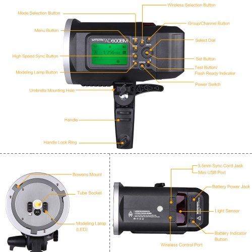 Godox WITSTRO AD600BM 600WS GN87 HSS 1/8000s Outdoor Flash Strobe
