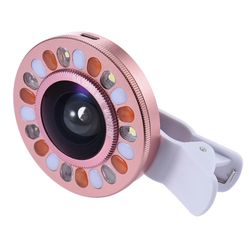 Clip-on LED Ring Selfie Light Supplementary Fill-in Lighting with Wide Angle Macro Lens for iPhone Samsung HTC Smartphone