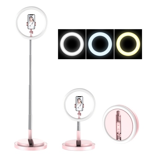 

10 Inch LED Ring Light Foldable with Cellphone Holder Adjustable Light Stand and Disc-Shaped Base USB Powered Fill Light