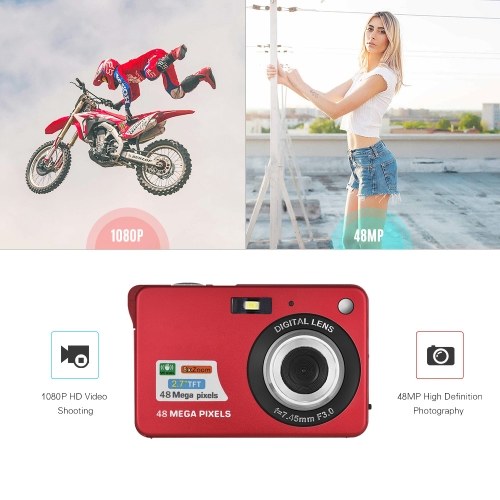 Portable 1080P Digital Camera Video Camcorder 48MP Anti-shake 8X Zoom 2.7 Inch LCD Screen Face Detact Smile Capture Built-in Lithium Battery with Carry Bag Wrist Strap for Kids Teens 