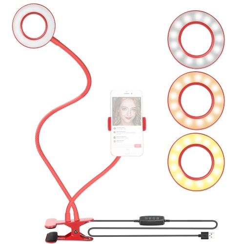 Controllable Selfie Ring Light com Clamp Cell Phone Holder para Live Stream Video Chat Flexível Longo Braço Suporte Preguiçoso para Fácil Assistir (Vermelho)