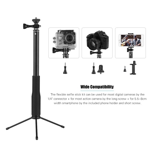 

LDX-808 Suit Aluminum Alloy Selfie Stick Kit 36cm-110cm 4-Section Extendible Handheld Selfie Stick with Remote Controller Clip for GoPro + Phone Holder + Phone Remote Controller & Remote Controller Clip + 1/4" Connector for GoPro Hero 6 5 4 3 3+ for Xiaoy