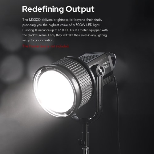 Godox M300D 330W Professional Photography LED Video Light Studio Fill Light 5600K Adjustable Brightness CRI ≥96 TLCI ≥97 Bowens Mount for Indoor Outdoor Photography Portrait Video Recording