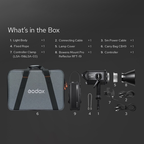 Godox M300D 330W Professional Photography LED Video Light Studio Fill Light 5600K Adjustable Brightness CRI ≥96 TLCI ≥97 Bowens Mount for Indoor Outdoor Photography Portrait Video Recording