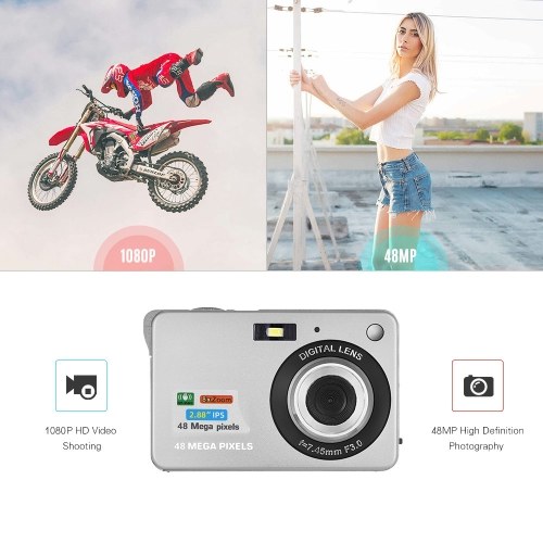 Portable 1080P Digital Camera Video Camcorder 48MP Anti-shake 8X Zoom 2.7 Inch LCD Screen Face Detact Smile Capture Built-in Lithium Battery with Carry Bag Wrist Strap for Kids Teens 
