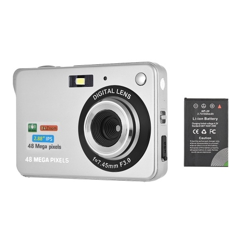 Portable 1080P Digital Camera Video Camcorder 48MP Anti-shake 8X Zoom 2.7 Inch LCD Screen Face Detact Smile Capture Built-in Lithium Battery with Carry Bag Wrist Strap for Kids Teens 