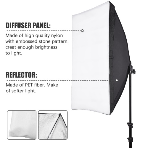 Andoer Studio Photography Softbox Kit with 50x70cm Softbox * 2 + 2M Metal Tripod Stand * 2 for Live Streaming Portrait Product Photo Video 