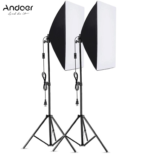 Andoer Studio Photography Softbox Kit with 50x70cm Softbox * 2 + 2M Metal Tripod Stand * 2 for Live Streaming Portrait Product Photo Video 