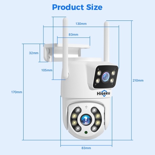 Hiseeu WS318 6MP Wireless Monitor Camera Dual-Lens Wall Mount Smart WiFi Camera 