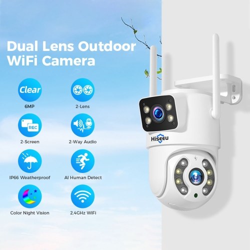 Hiseeu WS318 6MP Wireless Monitor Camera Dual-Lens Wall Mount Smart WiFi Camera 