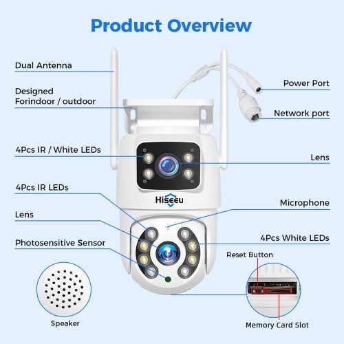 Hiseeu WS318 6MP Wireless Monitor Camera Dual-Lens Wall Mount Smart WiFi Camera 
