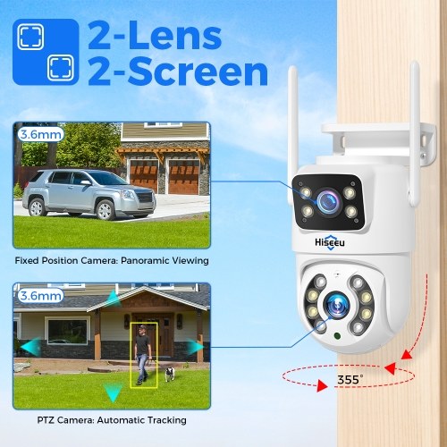 Hiseeu WS318 6MP Wireless Monitor Camera Dual-Lens Wall Mount Smart WiFi Camera 