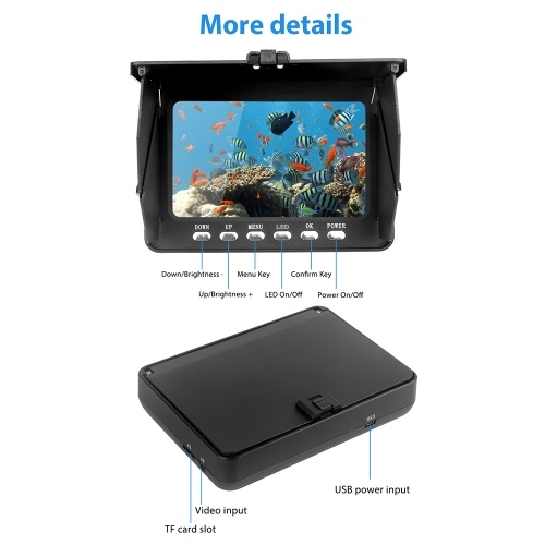YS-519C 1080P Underwater Fishing Camera Portable Video Fish Finder with 5 Inch IPS Monitor