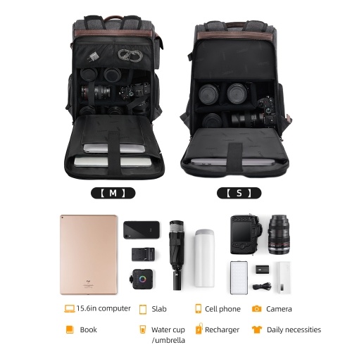 Cwatcun D128 Camera Bag Camera Backpack Photography Backpack Large Capacity Camera Case with Tripod Holder 14 Inch Laptop Compartment for Women Men Photographers - Small Size 