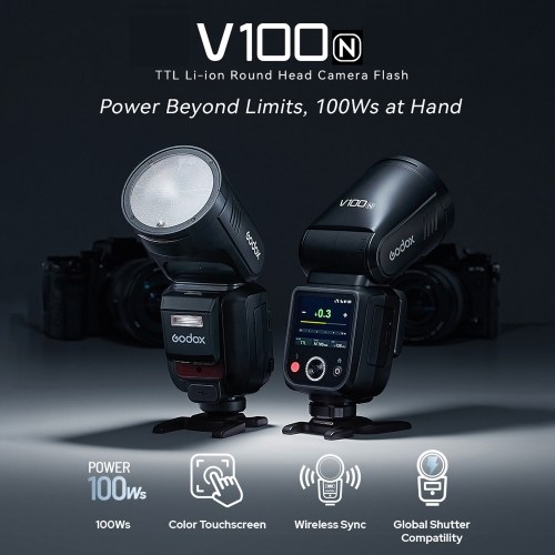 

Godox V100 2.4G Wireless Camera Flash Round Head On-Camera Flash TTL Speedlite
