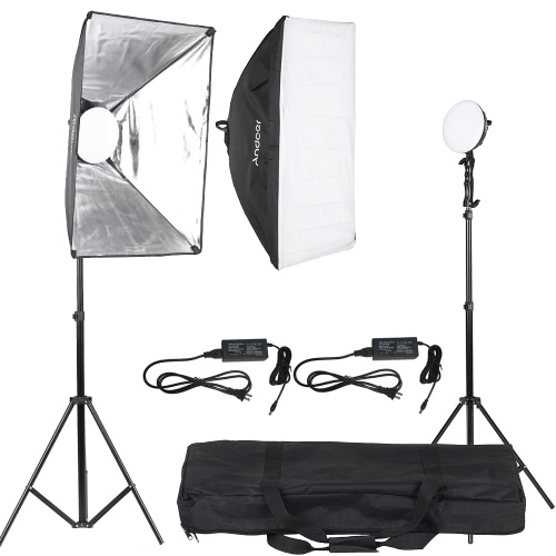 Andoer LED fotografia Kit luz de iluminação de estúdio com 2 * 30W levou lâmpada + 2 * Softbox * 2 * luz carrinho + 1 * com saco